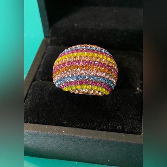 Multi-Colored Crystal Gold Toned Dome Ring-sz 8.25 - Picture 3 of 9